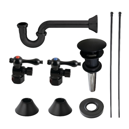 Plumbing Sink Trim Kit With PTrap And Overflow Drain, Matte Black